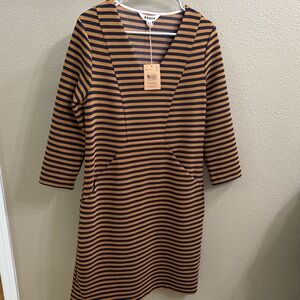 Boden Black and Tan Striped Midi Dress